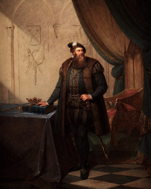 Porträtt av Gustav Vasa målad av den kända svenska konstnären Johan Gustaf Sandberg, premium kvalité.