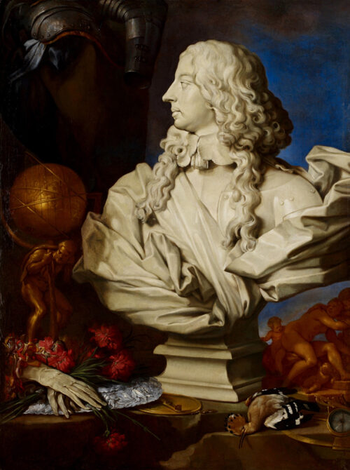 Vacker stilleben målning med skulptur av Francis I d'Este av Francesco Stringa. Nu som poster hos Royal Posters.