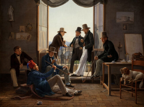 En poster av konstverket En grupp danska konstnärer gjord av Constantin Hansen år 1837.