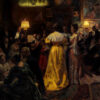 Poster med målningen Festsällskap i studion på Strandvägen, gjord av Lauritz Tuxen år 1905.
