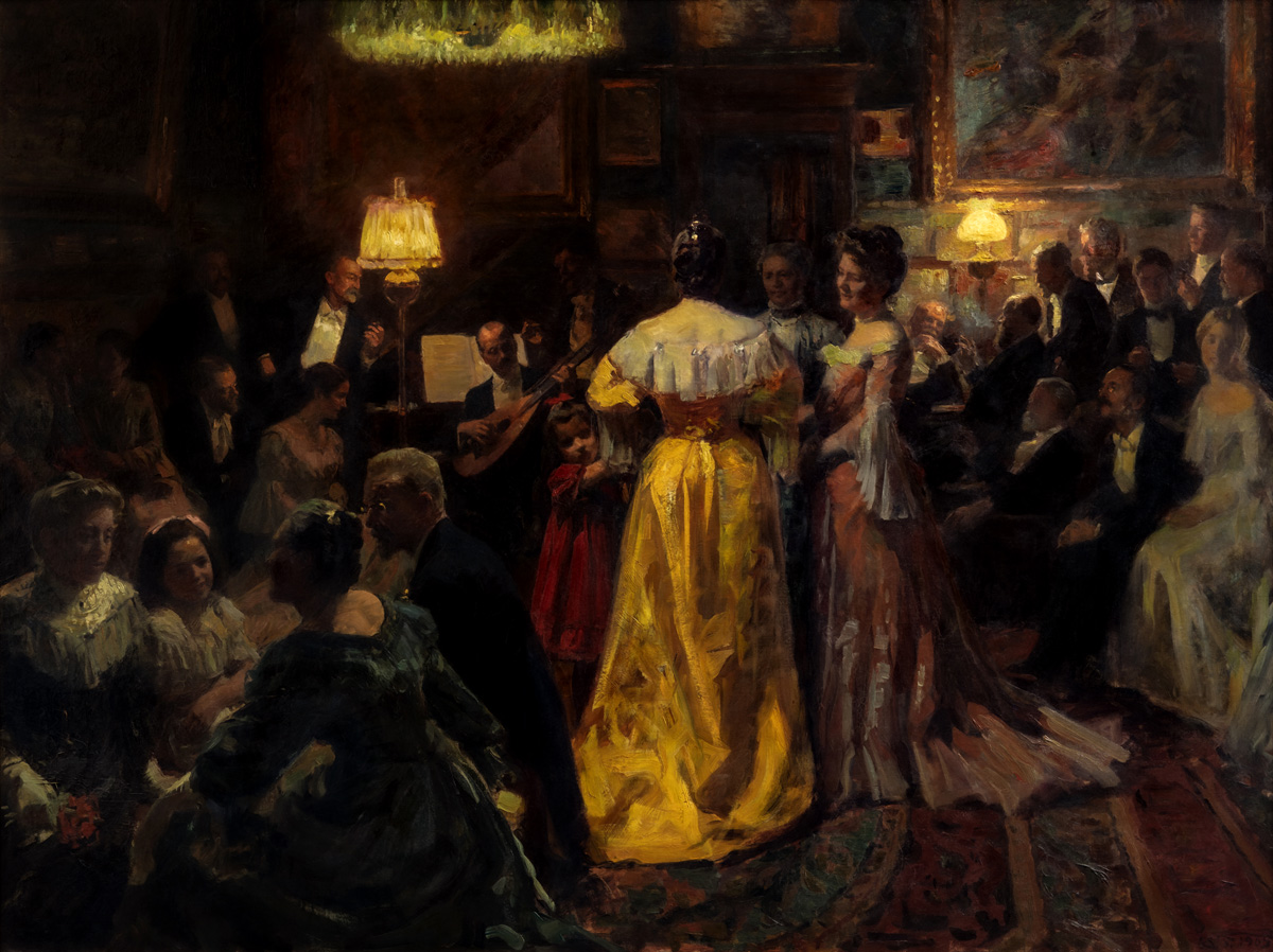 Festsällskap i studion på Strandvägen - Lauritz Tuxen 1905. Poster med målningen Festsällskap i studion på Strandvägen, gjord av Lauritz Tuxen år 1905.