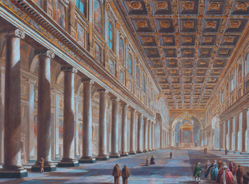 En poster av målningen Interiör av S. Maria Maggiore, Rom. Utförd av den italienska konstnären Giovanni Battista Piranesi.