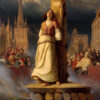 Poster på Jeanne d'Arc (Joan of Arc), död på bålet av Hermann-Anton Stilke
