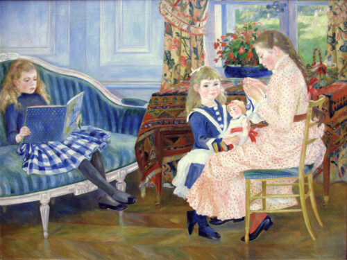 Konstverk av Pierre-Auguste Renoir som heter på svenska Eftermiddag med barnen i Wargemont. Nu som poster på Royal Posters.