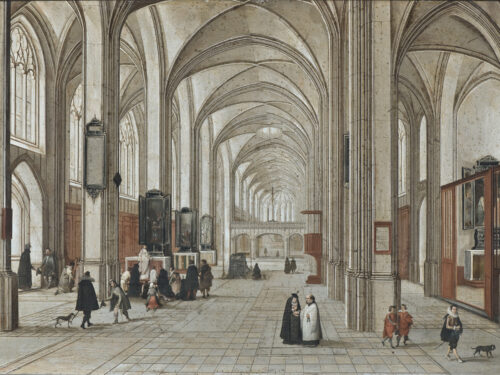 Poster av en målning gjord av Pieter Neefs d.ä. Konstnären målar här av interiören på en gotisk kyrka. Pieter Neefs verkade under 1500 - 1600 talet.