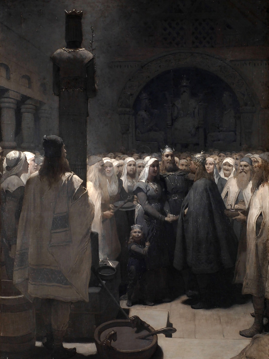 Försoningen - August Malmström (1829-1901) motiv från Frithiofs saga, vikinga konst i posterformat Försoningen av August Malmström är ett motiv från den kända sagan Frithiofs saga som skrevs av Esaias Tegnér.